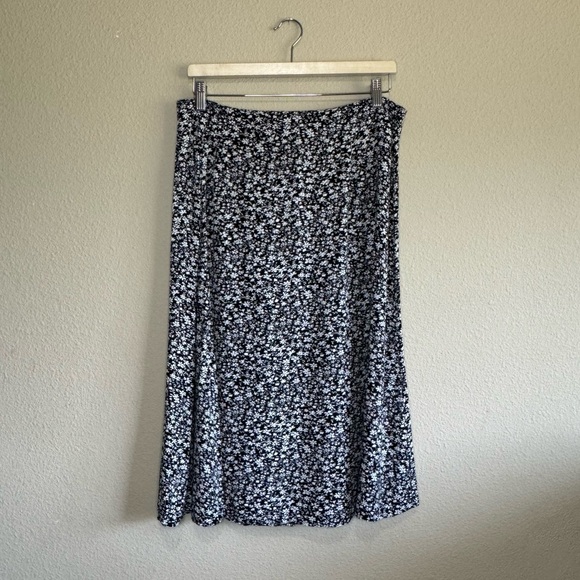 Nenona skirt womens large midi length floral lightweight slit black & white - Picture 1 of 8